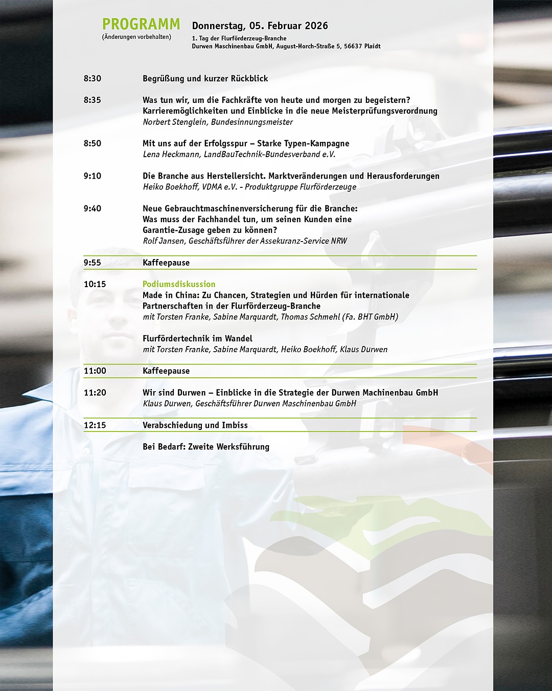 Save the Date!
Am 4. und 5. Februar 2026 sind wir Gastgeber des 1. Tags der Flurförderzeug-Branche in Zusammenarbeit mit dem LandBauTechnik-Bundesverband e.V..
Freuen Sie sich auf spannende Vorträge, Networking und eine exklusive Werksbesichtigung bei Durwen in Plaidt.
👉 Jetzt anmelden:
https://www.landbautechnik.de/1-tag-der-flurfoerderzeug-branche-seien-sie-dabei/
@starke_typen