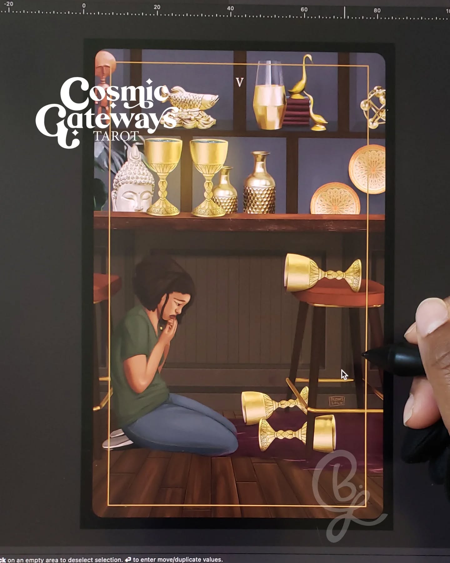 Card number 43: Complete ✅ - we're moving along! This is the 1st of the 5s of the Cosmic Gateways Tarot and I'm really happy with the way it turned out. I always have miscellaneous aspects of an image that I find super satisfying and for this one I'm going to give it to her shoes 😁.
#indietarot #indieauthor #blacktarotdeck #tarot #tarotdeck