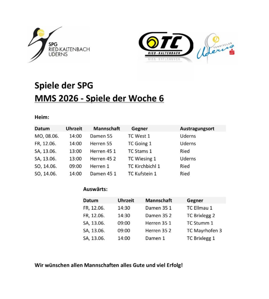 Ergebnisse MMS 5 & Vorschau MMS 6 🎾Diese Wochen hatten die meisten Mannschaften spielfrei und....