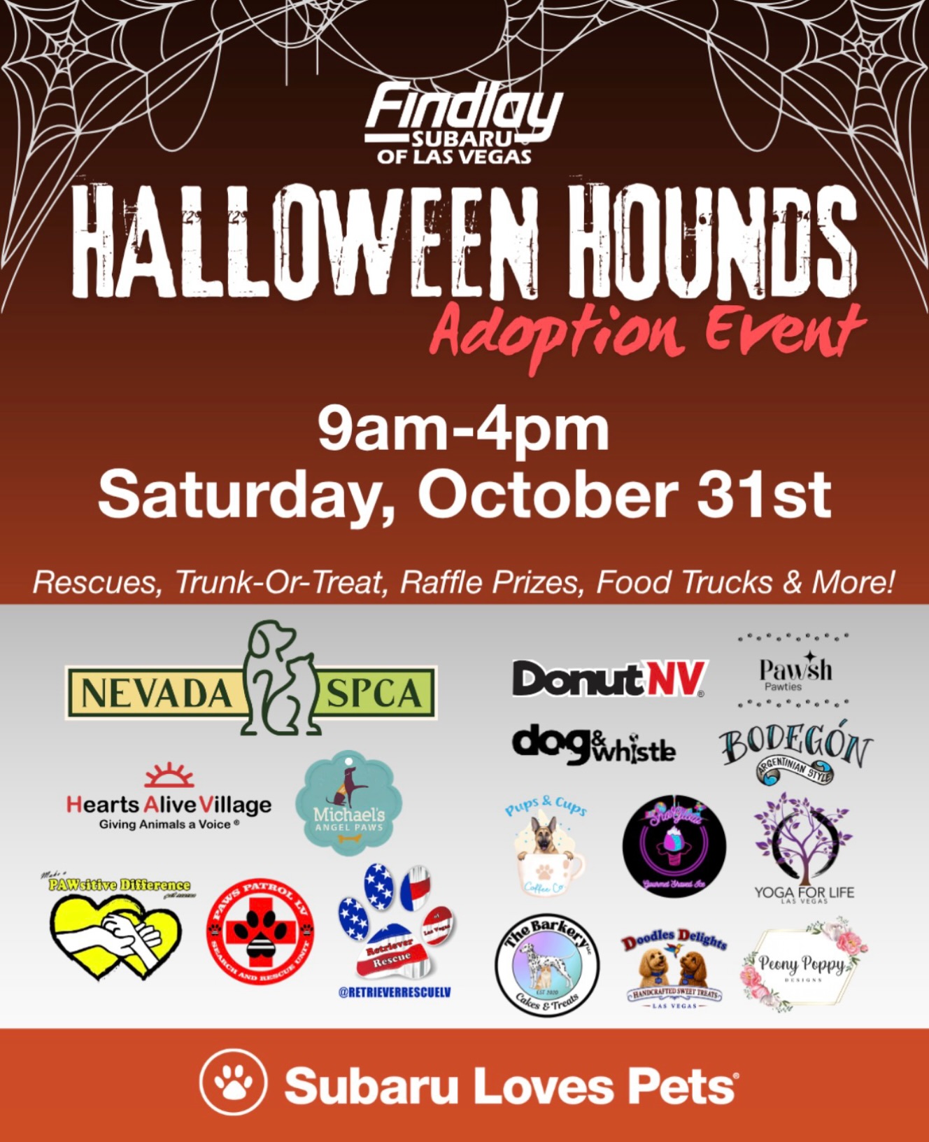 Join us for a howling good time!
We’re at @subaru_lv Halloween Hounds Adoption Event 🎃 👻 🕸️
Bring the whole family for a spooktacular day featuring:
🐾 Adoptable pets
🍬 Trunk-or-treat fun
🎟️ Raffle prizes
🌮 Food trucks
🛍️ Local vendors and so much more!
📅 TODAY | Saturday, October 31
⏰ 9 AM–4 PM
📍 Findlay Subaru of Las Vegas
Come out and enjoy some Halloween fun! 💜🖤🧡
#subarulovespets #happyhalloween #lasvegas #nevadaspca